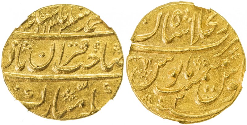 MUGHAL: Muhammad Shah, 1719-1748, AV mohur, Shahjahanabad (Delhi), AH1133 year 2...
