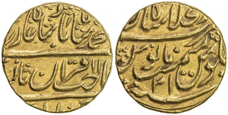 MUGHAL: Muhammad Shah, 1719-1748, AV mohur (10.84g), Shahjahanabad (Delhi), AH11...