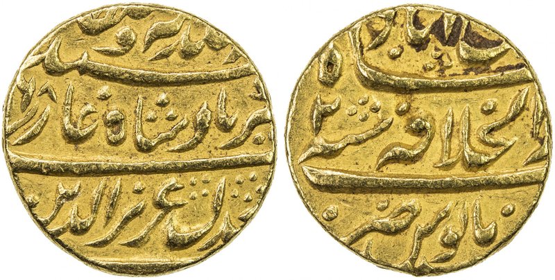 MUGHAL: Alamgir II, 1754-1759, AV mohur (10.82g), Shahjahanabad (Delhi), year 2,...