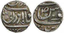 JIND: Gajpat Singh, 1764-1789, AR ahmadi rupee (10.95g), Sahrind, ND, KM-1, Temple-15, star within the S of jalus and flower-like symbol below the S, ...