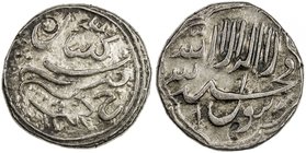 KALAYAN: Muhammad Shah Khair al-Din, 1797-1812, AR rupee (11.11g), Kalayan, ND, KM-6, two banker's marks on obverse, one mark on reverse, overall an a...