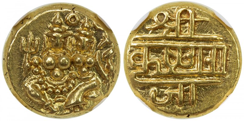 MYSORE: Krishna Raja Wodeyar, 1799-1868, AV pagoda, Cr-210. Fr-1358, Siva and Pa...