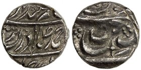 NABHA: Hamir Singh, 1755-1783, AR ahmadi rupee (10.98g) (Nabha), ND, Cr-20.x. SS-251var, Durrani couplet of Ahmad Shah // rosette pellet symbol to lef...