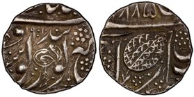 SIKH EMPIRE: AR ½ rupee, Amritsar, VS1901, KM-19, Herrli--, with the frozen year VS1885 on the reverse, peacock below the actual date on the obverse, ...