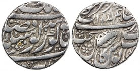 SIKH EMPIRE: AR nanakshahi rupee (11.09g), Amritsar, VS1854, KM-20.1, Herrli-01.07. SS-15.01, with 6-petal rosette in the "L" of akal on the reverse, ...