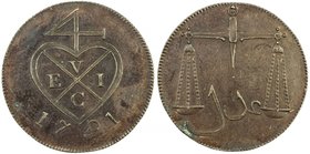 BOMBAY PRESIDENCY: AE pice (6.15g), Soho, Birmingham, 1791, Stv-8.27, Prid-130, reverse I (long pivot, dot below), Proof, ex Dr. Axel Wahlstedt Collec...
