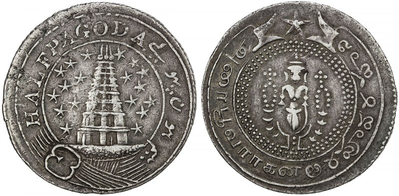 MADRAS PRESIDENCY: AR ½ pagoda, ND (1808-1812), KM-353, East India Company issue...