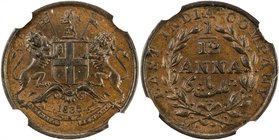 BRITISH INDIA: William IV, 1830-1837, AE 1/12 anna, 1835(m), KM-445, East India Company issue, NGC graded AU58 BR.

 Estimate: USD 50 - 75