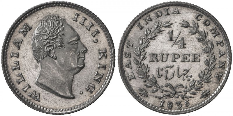 BRITISH INDIA: William IV, 1830-1837, AR ¼ rupee, 1835, KM-448.2, East India Com...