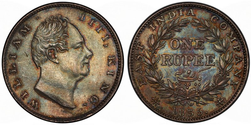 BRITISH INDIA: William IV, 1830-1837, AR rupee, 1835(c), KM-450.7, S&W-1.37, dee...