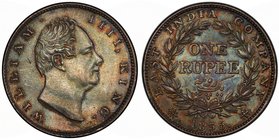 BRITISH INDIA: William IV, 1830-1837, AR rupee, 1835(c), KM-450.7, S&W-1.37, deep original toning, PCGS graded MS63, Dr. Axel Wahlstedt Collection. 
...
