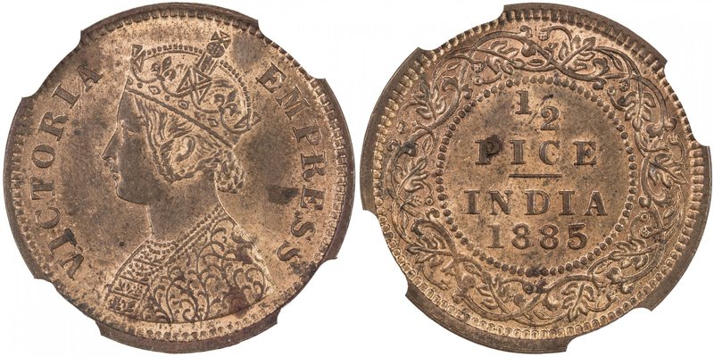 BRITISH INDIA: Victoria, Empress, 1876-1901, AE ½ pice, 1885(c), KM-484, scarce ...