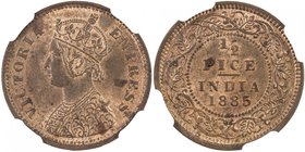 BRITISH INDIA: Victoria, Empress, 1876-1901, AE ½ pice, 1885(c), KM-484, scarce in mint state, NGC graded MS62 RB.

 Estimate: USD 175 - 225