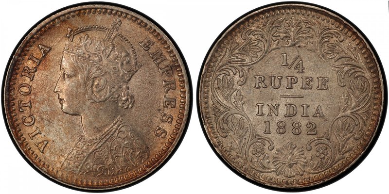 BRITISH INDIA: Victoria, Empress, 1876-1901, AR ¼ rupee, 1882-C, KM-490, S&W-6.2...