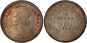 BRITISH INDIA: Victoria, Empress, 1876-1901, AR ¼ rupee, 1882-C, KM-490, S&W-6.264, PCGS graded MS62, ex Robert P. Puddester Collection. 

 Estimate...