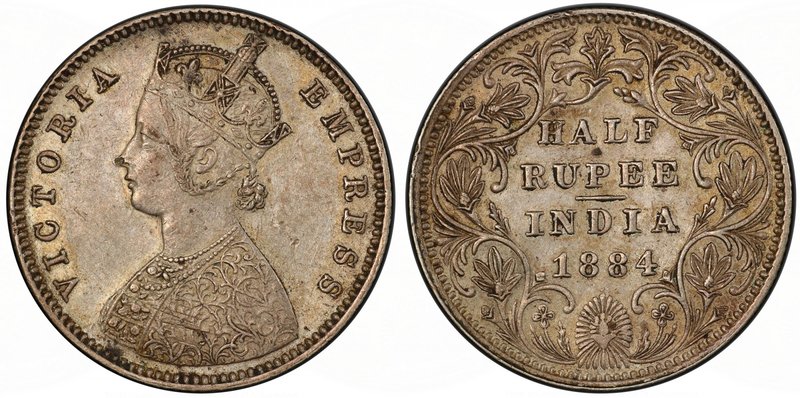 BRITISH INDIA: Victoria, Empress, 1876-1901, AR ½ rupee, 1884(b), KM-491, S&W-6....