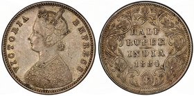 BRITISH INDIA: Victoria, Empress, 1876-1901, AR ½ rupee, 1884(b), KM-491, S&W-6.190, type A/2, dot mintmark, PCGS graded AU50, Dr. Axel Wahlstedt Coll...