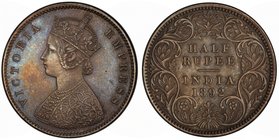 BRITISH INDIA: Victoria, Empress, 1876-1901, AR ½ rupee, 1892-C, KM-491, S&W-6.211, deep original toning, PCGS graded MS62, Dr. Axel Wahlstedt Collect...