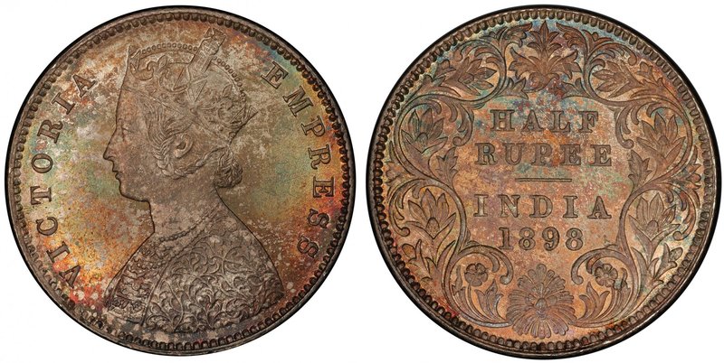 BRITISH INDIA: Victoria, Empress, 1876-1901, AR ½ rupee, 1898-C, KM-491, S&W-6.2...