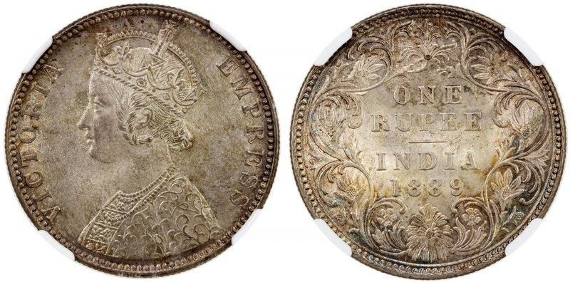 BRITISH INDIA: Victoria, Empress, 1876-1901, AR rupee, 1889-B, KM-492, a superb ...
