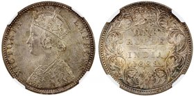 BRITISH INDIA: Victoria, Empress, 1876-1901, AR rupee, 1889-B, KM-492, a superb example! NGC graded MS65.

 Estimate: USD 250 - 300