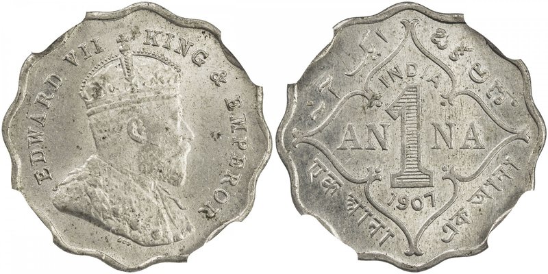 BRITISH INDIA: Edward VII, 1901-1910, 1 anna, 1907-B, KM-504, NGC graded MS64.
...
