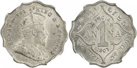 BRITISH INDIA: Edward VII, 1901-1910, 1 anna, 1907-B, KM-504, NGC graded MS64.

 Estimate: USD 100 - 150
