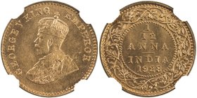 BRITISH INDIA: George V, 1910-1936, AE 1/12 anna, 1928(b), KM-509, a superb example! NGC graded MS66 RD.

 Estimate: USD 75 - 100