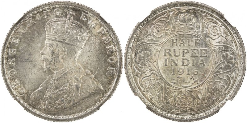 BRITISH INDIA: George V, 1910-1936, AR ½ rupee, 1916(c), KM-522, NGC graded MS63...