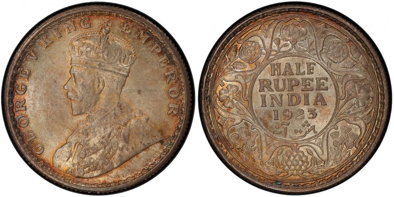 BRITISH INDIA: George V, 1910-1936, AR ½ rupee, 1923(c), KM-522, S&W-8.97, a lov...