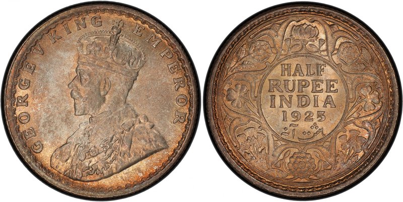 BRITISH INDIA: George V, 1910-1936, AR ½ rupee, 1925(b), KM-522, S&W-8.107, a lo...