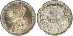 BRITISH INDIA: George V, 1910-1936, AR rupee, 1913(b), KM-524, lovely golden toning, NGC graded MS65.

 Estimate: USD 75 - 100
