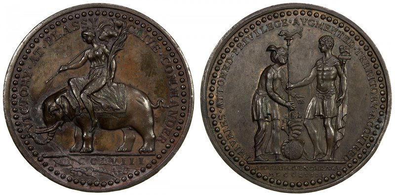 BRITISH INDIA: AE medal (25.00g), 1758 [1757], Pud-757.1, Eimer 655, Pingo 30, 4...