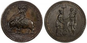 BRITISH INDIA: AE medal (25.00g), 1758 [1757], Pud-757.1, Eimer 655, Pingo 30, 40mm bronze medal for the Victory of Lord Clive at Plassy by John Pingo...