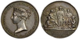 BRITISH INDIA: AR medal (49.92g), 1869, Pud-869.3, 45mm silver medal for the Kurrachee Exhibition after Wyon by Ralph Heaton & Sons, bust of Queen Vic...