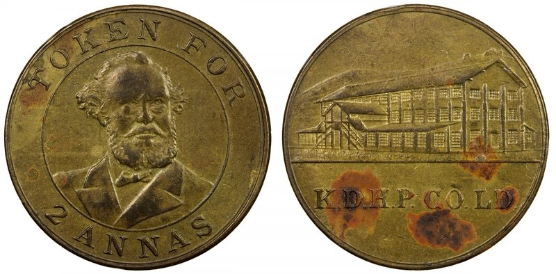 BRITISH INDIA: 2 annas token (6.91g), ND (1899), Prid-50, Pud-995.33.2, 27mm bra...