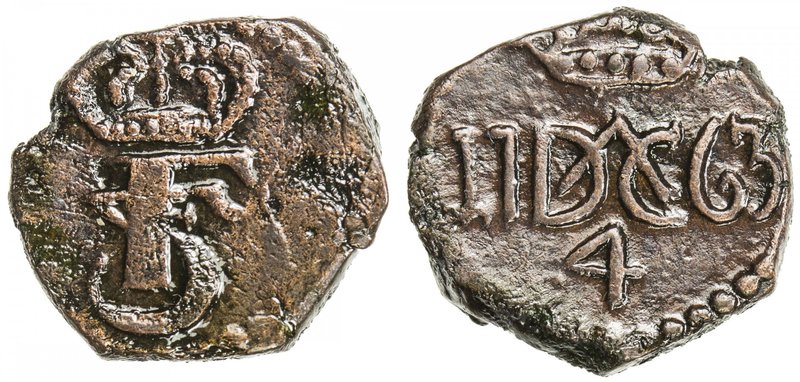 TRANQUEBAR: Frederik V, 1746-1766, AE 4 kas (2.54g), 1763, KM-145, Gray-139, Jen...
