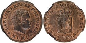 PORTUGUESE INDIA: Carlos I, 1889-1908, AE ¼ tanga, 1901, KM-15, much original red luster, NGC graded MS64 BR.

 Estimate: USD 100 - 150