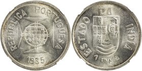 PORTUGUESE INDIA: AR rupia, 1935, KM-22, one year type, a lovely example! NGC graded MS65+.

 Estimate: USD 75 - 100