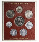 INDIA: Republic, 8-coin proof set, 1967(b), RB-14, official set includes 1, 2, 3, 5, 10, 25, 50 paise and 1 rupee, the rupee is dated 1962 and all oth...