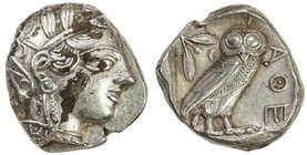 ATHENS: Anonymous, 449-413 BC, AR tetradrachm (17.11g), S-2526, head of Athena right, wearing earring, necklace, and crested Attic helmet decorated wi...