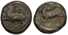 CILICIA: Kelenderis: Anonymous, circa 450-400 BC, AR stater (10.84g), nude ephebe left, holding whip and dismounting from horse at the gallop in a cal...
