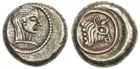 COLCHIS (GEORGIA): Anonymous, 5th-4th century BC, AR hemidrachm (2.11g), Bennett-9, female head right, within dotted border // bull's head, bold VF.
...