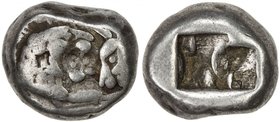 LYDIA: Sardes: Kroisos or later, ca. 560-500 BC, AR ½ stater (5.35g), S-3420, confronted foreparts of lion & bull // two incuse squares, Fine.

 Est...