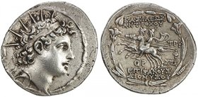 SELEUKID KINGDOM: Antiochos VI Dionysos, 145-142 BC, AR tetradrachm (16.72g), Apameia, S-7072, radiate head of the child-king right, diademed // the D...