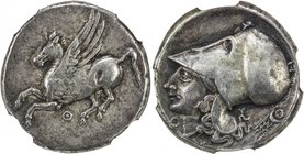 THYRRHEION: AR stater (7.44g), ND (4th-3rd Centuries BC), SNG Cop.410, Pegasus flying left with Θ below // bust of Athena left wearing earring and Cor...