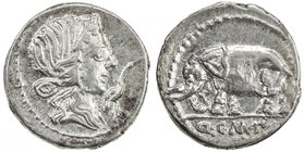 ROMAN REPUBLIC: Q. Caecilius Metellus Pius, 81 BC, AR denarius (3.88g) (northern Italy), S-301, Crawford-43, diademed head of Pietas right, stork befo...