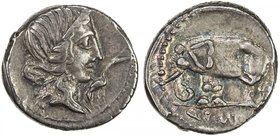 ROMAN REPUBLIC: Q. Caecilius Metellus Pius, 81 BC, AR denarius (4.01g) (northern Italy), S-301, Crawford-43, diademed head of Pietas right, stork befo...