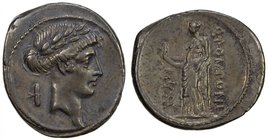 ROMAN REPUBLIC: Q. Pomponius Musa, 66 BC, AR denarius (3.71g), RSC-Pomponia 11, laureate head of Apollo right, volumen behind // Q POMPONI downwards t...