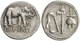 ROMAN IMPERATORIAL PERIOD: Julius Caesar, 49-44 BC, AR denarius (3.96g), S-1399, Crawford-443/1, military mint traveling with Caesar: elephant advanci...